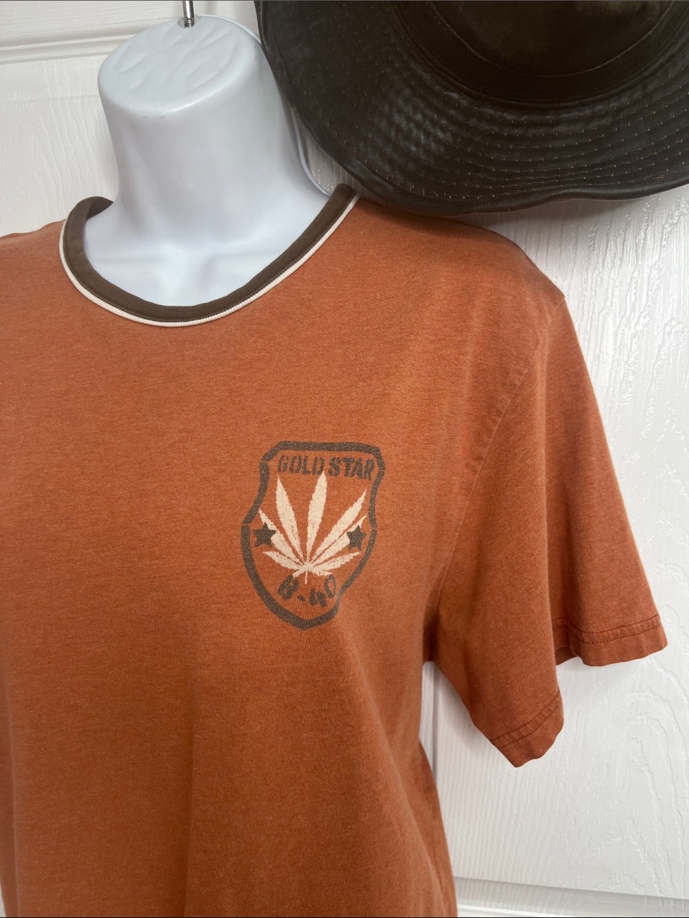 Lucky Brand Vintage Ringer T-Shirt Unisex Orange Brown Large California Hashers